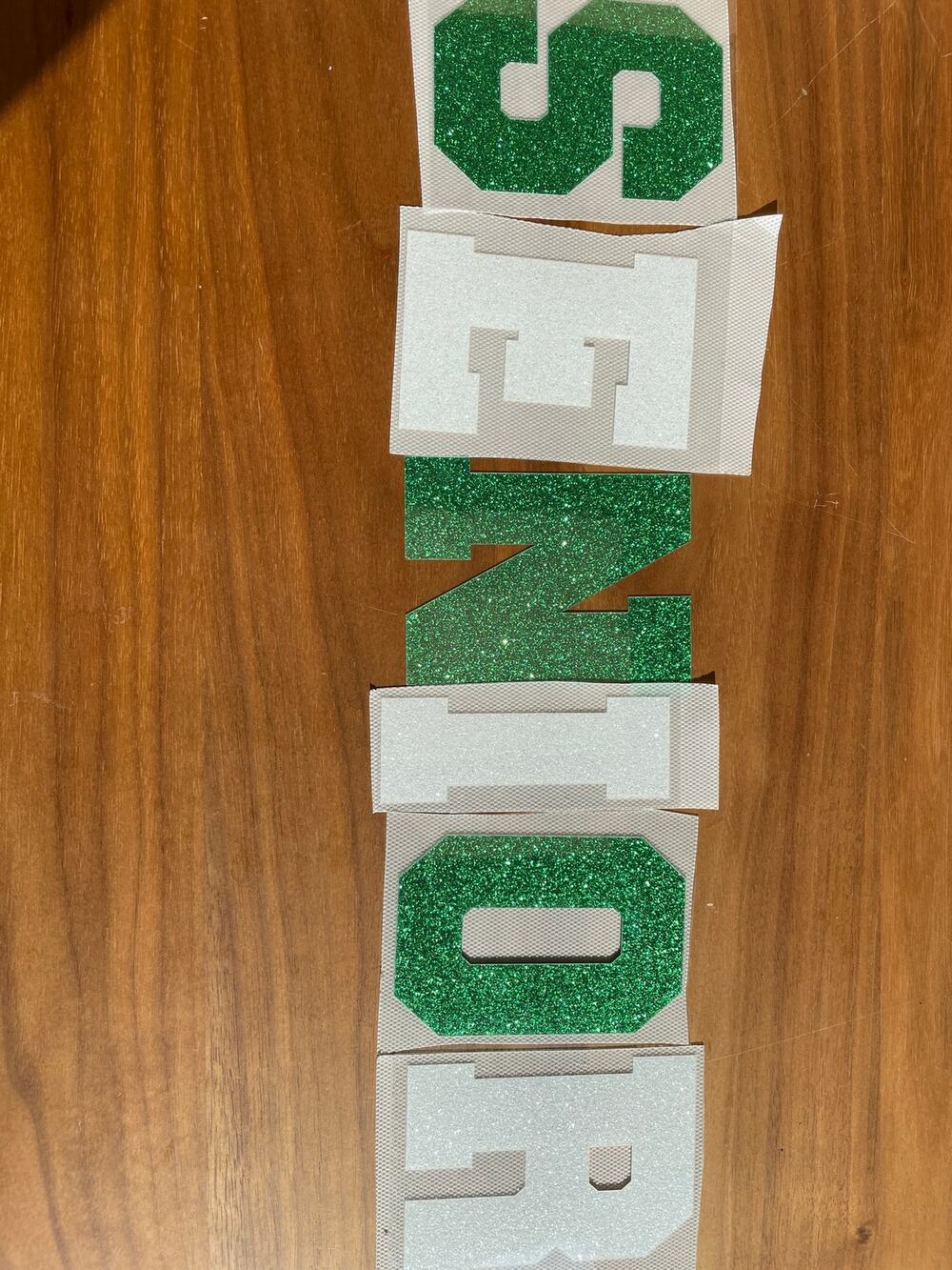 Senior Glitter Stickers Green and White 3 inch
